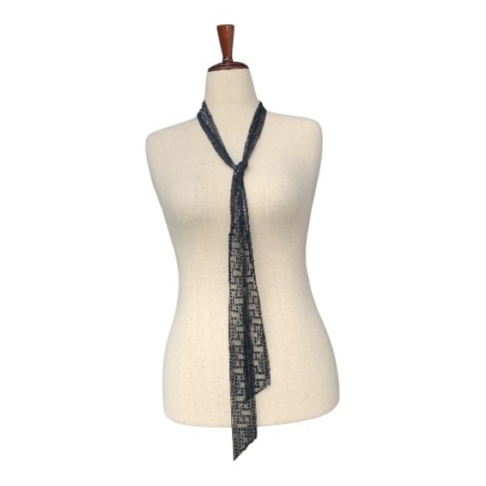 VTG Express Black Sheer Shimmery Sequin Skinny Scarf‎ Sash Art Deco